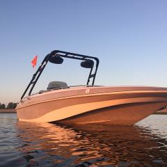 Big Air Cuda Tower - 2002 Tahoe 202 deckboat - Black Alunimum - Wakeboard tower  (1)