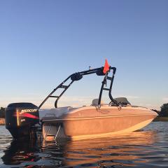 Big Air Cuda Tower - 2002 Tahoe 202 deckboat - Black Alunimum - Wakeboard tower  (2)