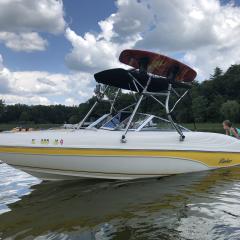 Big Air H2O tower with Big Air Collapsible Bimini - 2003 Rinker 180 BR - Stainless Steel - Wakeboard tower