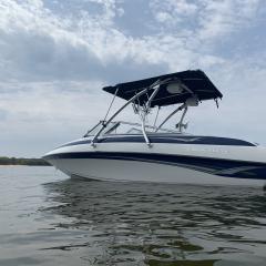 Big Air Ice tower and Super Shadow Bimini - 2004 Crownline 180br - polished aluminum wakeboard tower