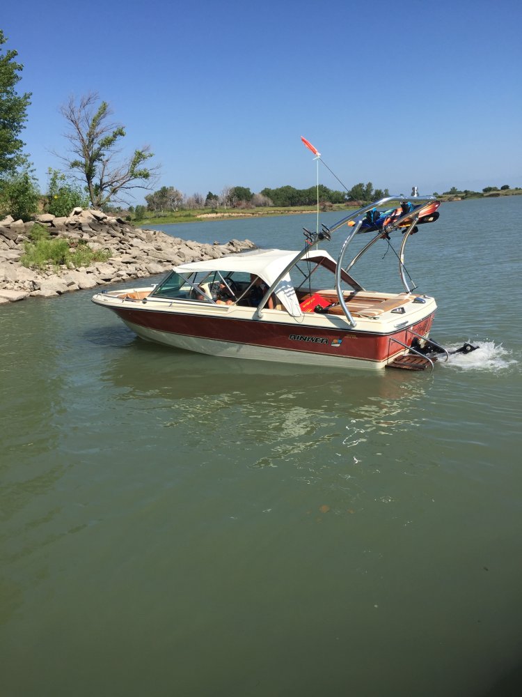 Big Air Ice Tower - 1983 Rinker v173 - mounted to back of boat - Polished Aluminum - wakeboard tower (1)