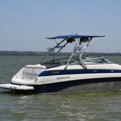 Big Air Cuda tower and Super Shadow Bimini - 2003 Crownline 239 DB - Polished Aluminum - wakeboard tower
