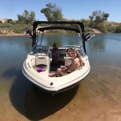 Big Air Cuda tower and Collapsible Bimini - 2001 Glastron 205GX - Black Aluminum wakeboard tower (1)
