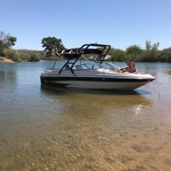 Big Air Cuda tower and Collapsible Bimini - 2001 Glastron 205GX - Black Aluminum wakeboard tower (2)