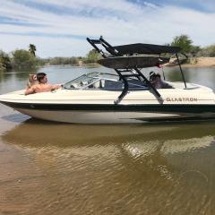 Big Air Cuda tower and Collapsible Bimini - 2001 Glastron 205GX - Black Aluminum wakeboard tower (3)