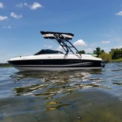 Big Air Cuda tower with Super Shadow Bimini - 2002 Monterey - Black Aluminum - wakeboard tower (2)