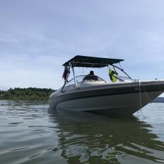 Big Air Ice tower and Super Shadow Bimini - 1997 Larson LXI 226 - Polished Aluminum - wakeboard tower (2)