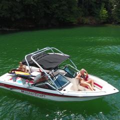 Big Air Vapor tower and Collapsible Bimini - 1998 Mastercraft Prostar 205 - Polished Aluminum - wakeboard tower