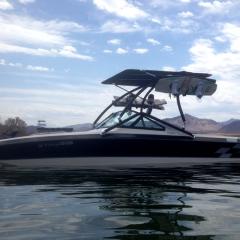 Big Air Vapor Tower and Super Shadow Bimini - 2000 Ski Centurion Elite 23' - Black Aluminum - wakeboard tower (1)