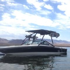 Big Air Vapor Tower and Super Shadow Bimini - 2000 Ski Centurion Elite 23' - Black Aluminum - wakeboard tower (2)