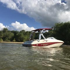 Big Air Wave Tower - Big Air Super Shadow Bimini - 1999 Rinker 192 Captiva - Polished Aluminum - wakeboard tower (2)